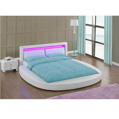 Ultramoderní postel s RGB LED osvětlením, bílá, 180x200, BLESS - maxi-postele.cz