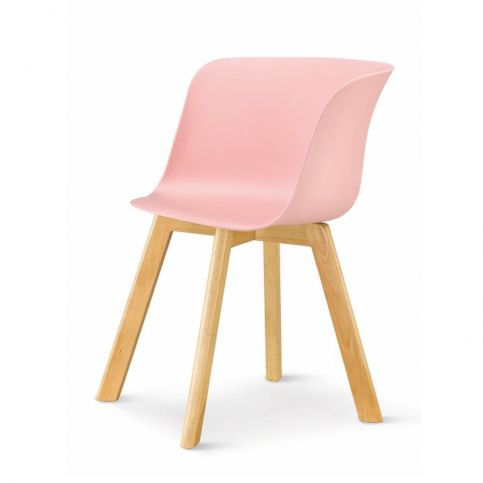 Židle, plast + dřevo buk, růžová, LEVIN - maxi-postele.cz