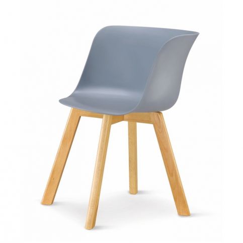 Židle, plast + dřevo buk, šedá, LEVIN - maxi-postele.cz