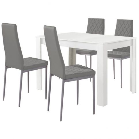Set bílého jídelní stolu a 4 šedých jídelních židlí Støraa Lori and Barak, 120 x 80 cm - Bonami.cz