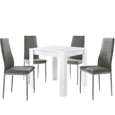Set bílého jídelní stolu a 4 šedých jídelních židlí Støraa Lori and Barak, 80 x 80 cm - Bonami.cz