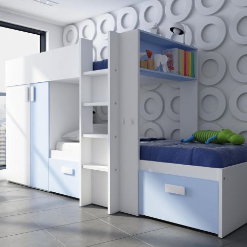 Patrová postel Bo3 - bílo modrá kombinace - Nábytek aldo - NE