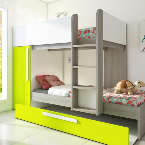 Patrová postel pro dvě i tři děti Bo7 - zelená - Patrová postel bez šuplíku Bo7 - Nábytek aldo - NE