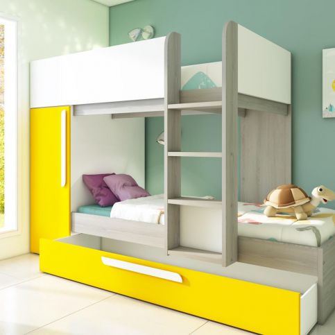 Patrová postel pro dvě i tři děti Bo7 - žlutá - Patrová postel bez šuplíku Bo7 - Nábytek aldo - NE