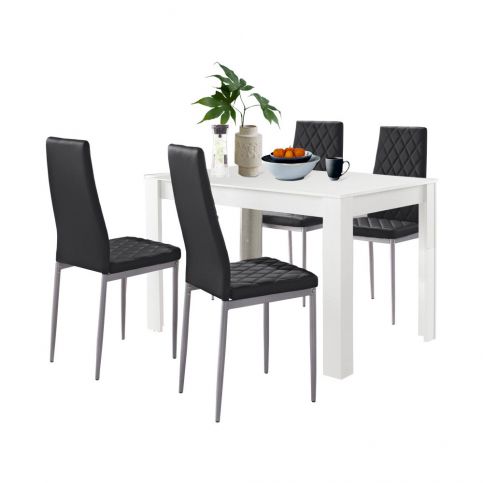 Set bílého jídelní stolu a 4 černých jídelních židlí Støraa Lori and Barak, 120 x 80 cm - Bonami.cz