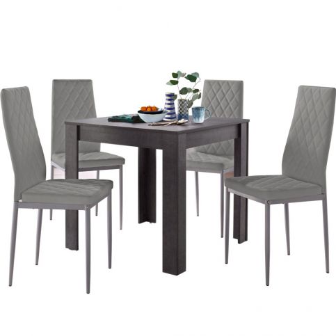 Set jídelního stolu v betonovém dekoru a 4 šedých jídelních židlí Støraa Lori and Barak, 80 x 80 cm - Bonami.cz