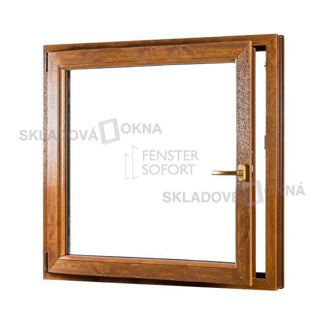 Skladova-okna Jednokřídlé plastové okno PREMIUM otvíravo-sklopné levé 1100 x 1200 barva bílá/zlatý dub - Skladová Okna