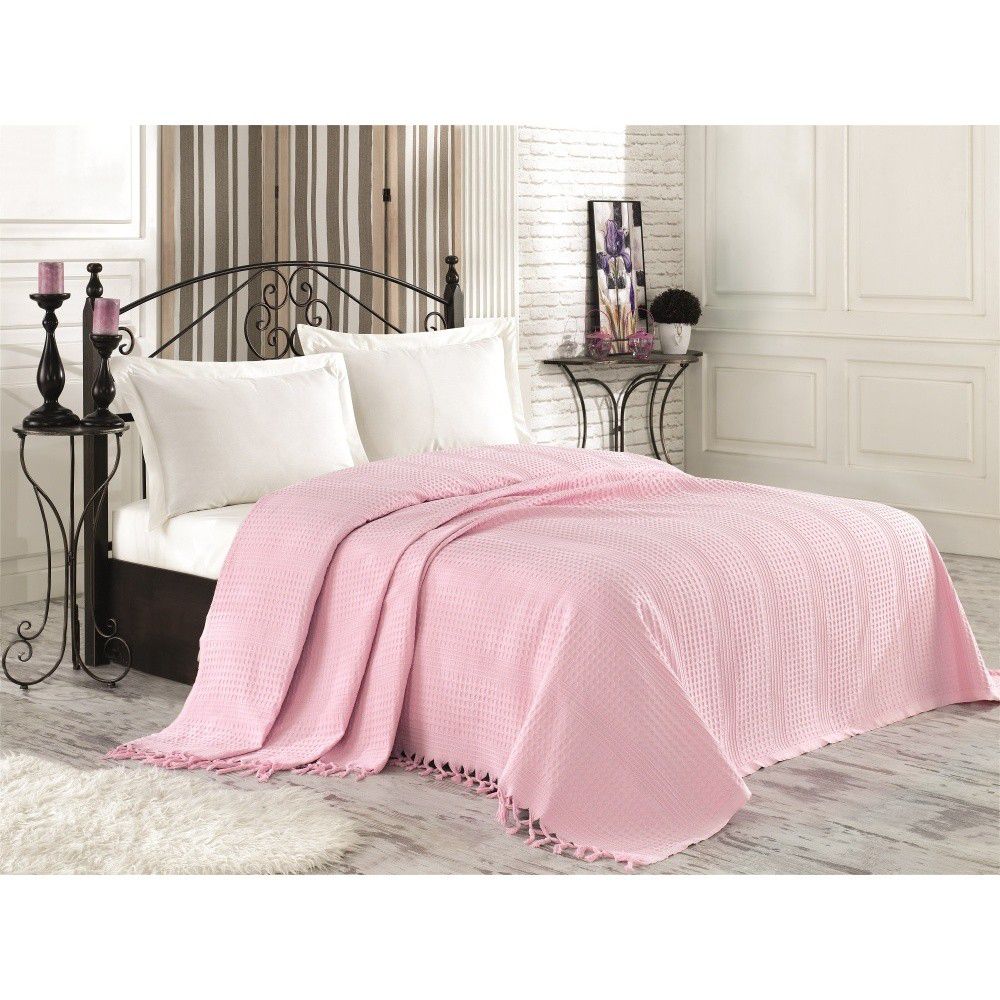 Růžový bavlněný přehoz přes postel na dvoulůžko Clemence, 220 x 240 cm - Bonami.cz