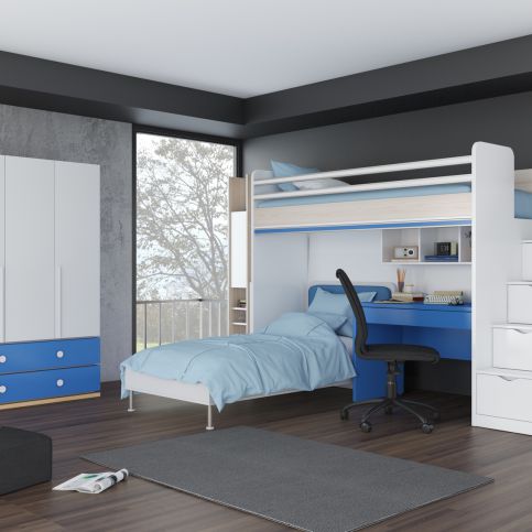 Dětský pokoj s patrovou postelí Flexi - blue - Patrová postel - pouze horní postel: 213x185x97 - Nábytek aldo - NE