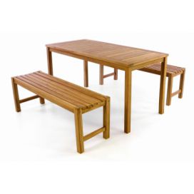 Divero Zahradní set lavic a stolu -  ošetřené týkové dřevo - 150 cm
