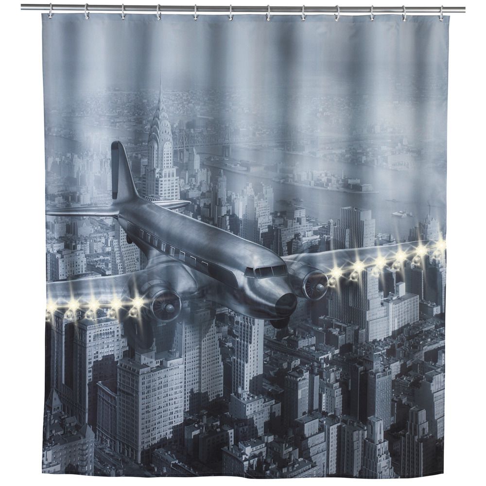 Sprchový závěs, textilní OLD PLANE s osvětlením LED, 180x200 cm, WENKO - EMAKO.CZ s.r.o.