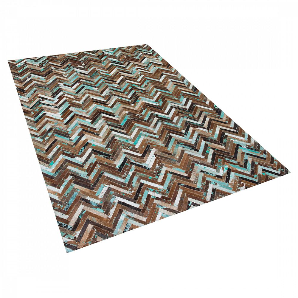 Patchwork koberec z hovězí kůže v hnědo-modrých odstínech 160x230 cm AMASYA - Beliani.cz