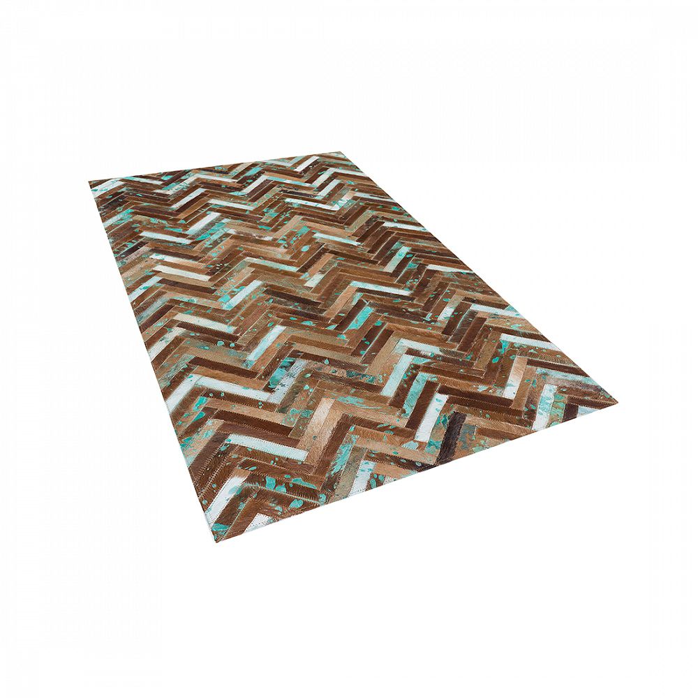 Patchwork koberec z hovězí kůže v hnědo-modrých odstínech 80x150 cm AMASYA - Beliani.cz