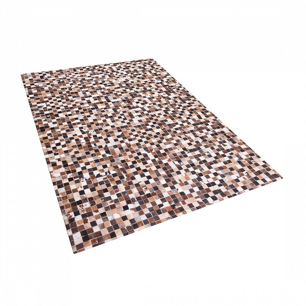 Hnědý patchwork kožený koberec 160x230 cm KONYA - Beliani.cz