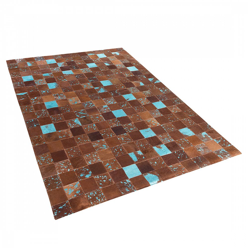 Hnědý kožený patchwork koberec 140x200cm ALIAGA - Beliani.cz