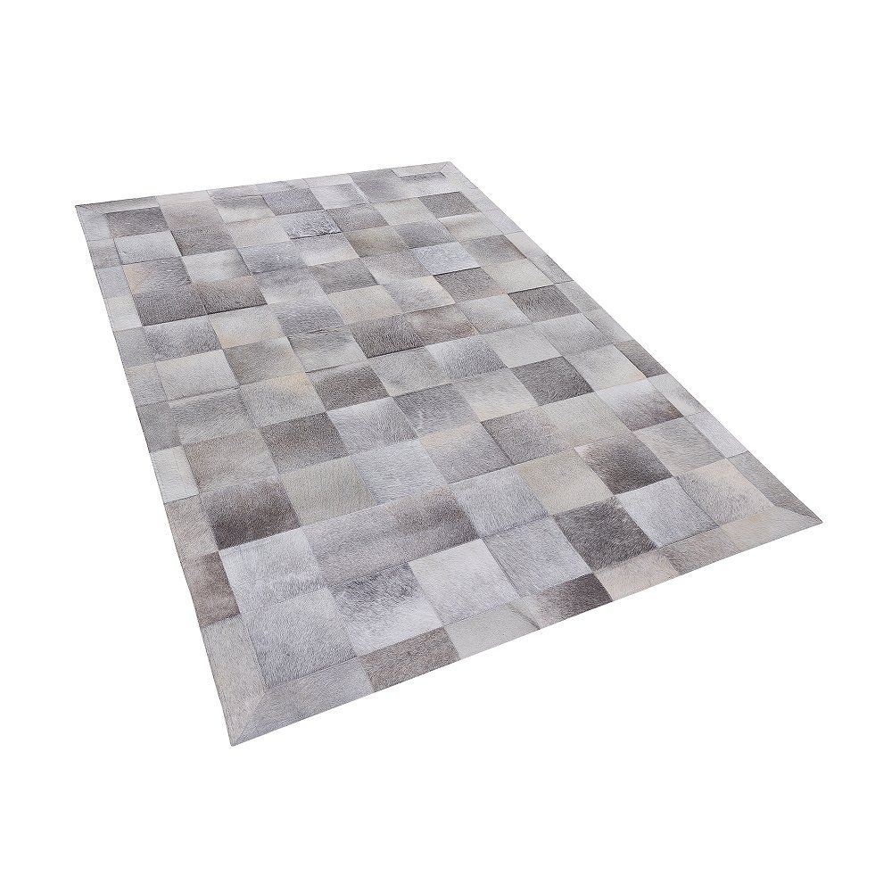 Šedý kožený patchwork koberec 140x200 cm ALACAM - Beliani.cz