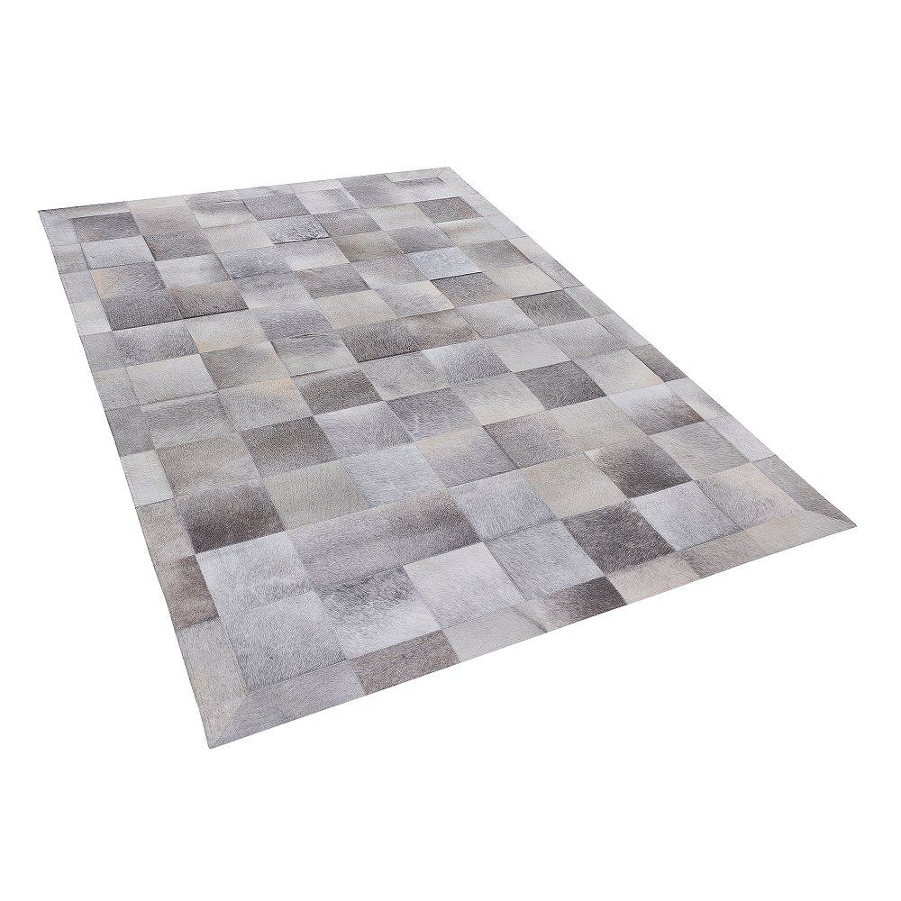 Šedý kožený patchwork koberec 160x230 cm ALACAM - Beliani.cz