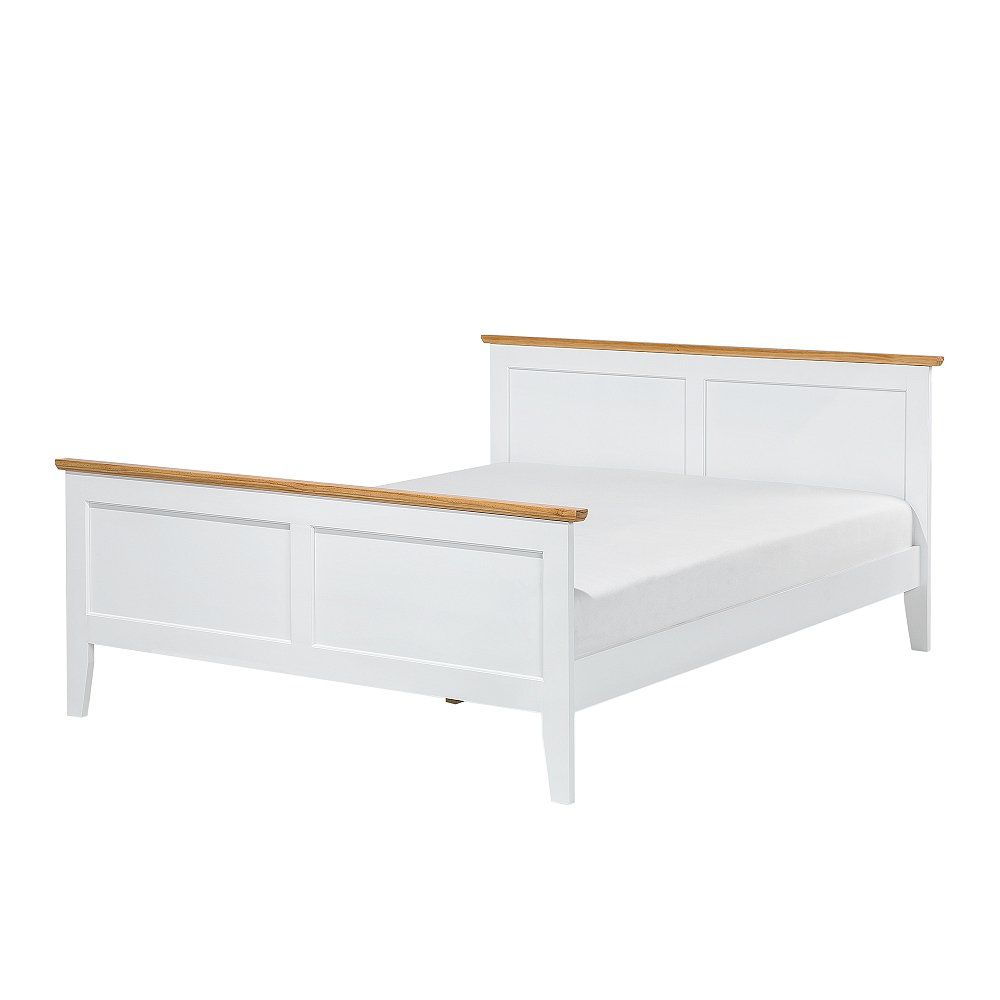 Bílá dřevěná manželská postel 140x200 cm OLIVET - Beliani.cz