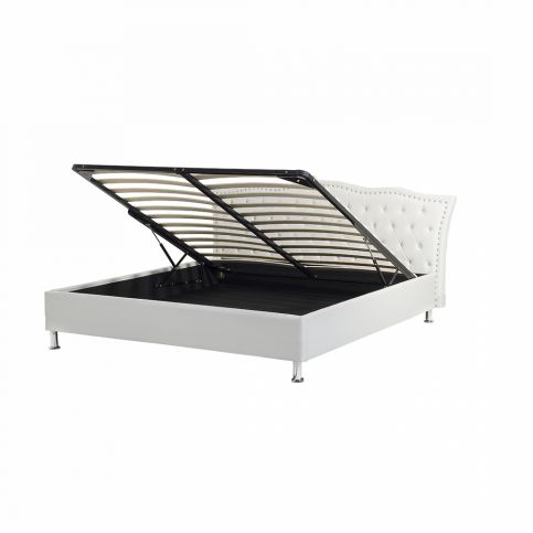 Bílá kožená postel s úložištěm 180x200 cm - METZ - Beliani.cz