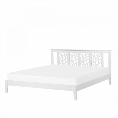 Bílá dřevěná manželská postel 180x200 cm - CALAIS - Beliani.cz