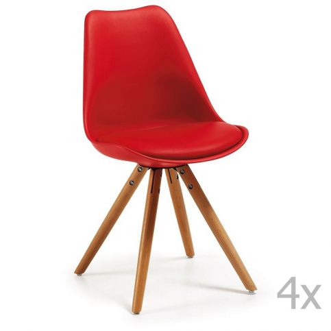 Sada 4 červených jídelních židlí s dřevěným podnožím La Forma Lars - Bonami.cz