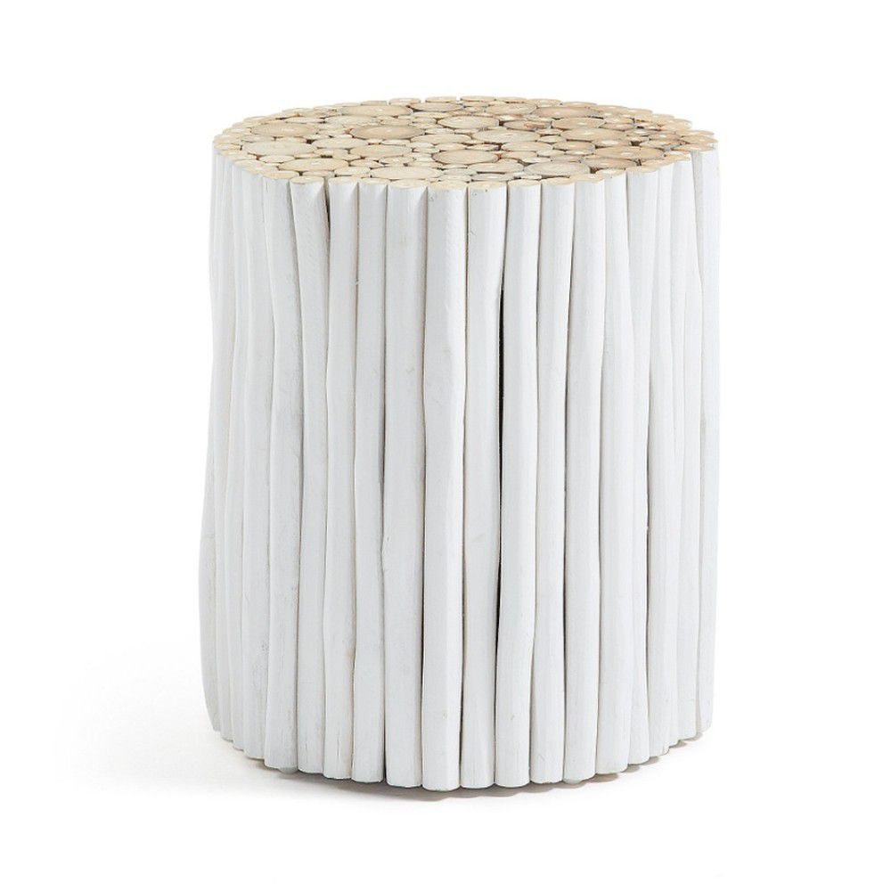 Bílý teakový odkládací stolek Kave Home Filip 35 cm - Bonami.cz