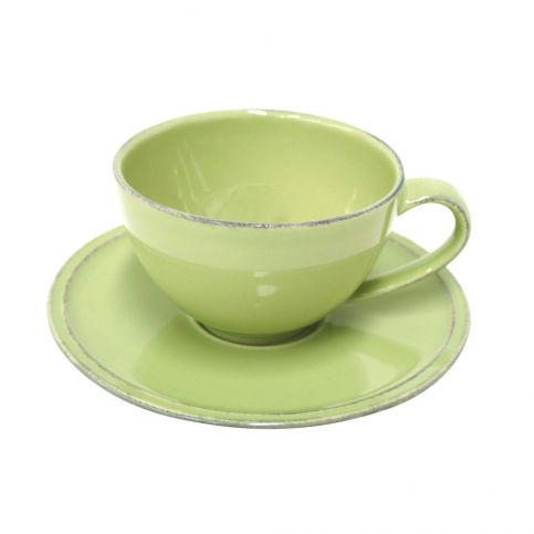 Zelený kameninový šálek na čaj s podšálkem Costa Nova Friso, 260 ml - Bonami.cz