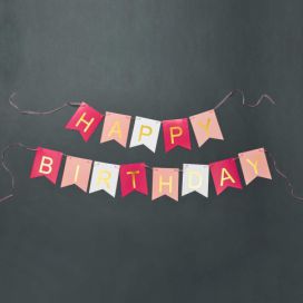 BANNER DAY Girlanda Happy Birthday - sv. růžová