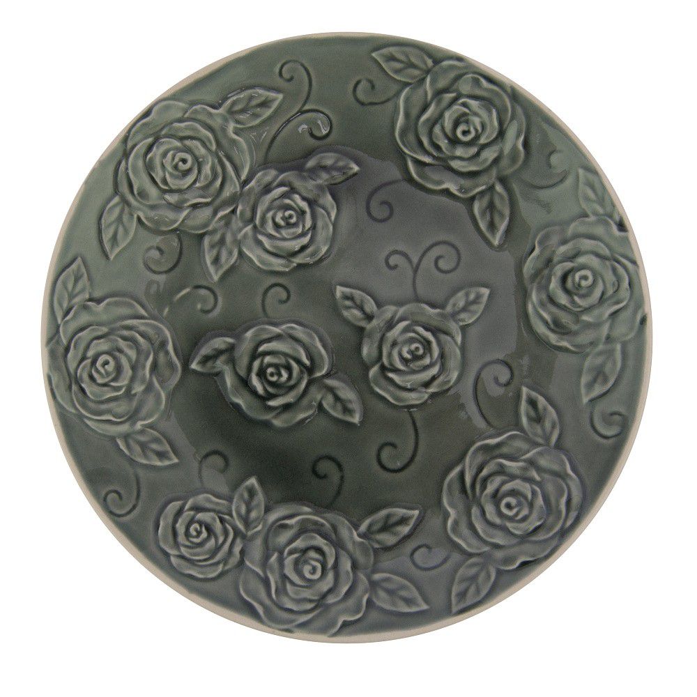 Tmavě zelený ozdobný talíř Antic Line Roses, ⌀ 25,5 cm - Bonami.cz