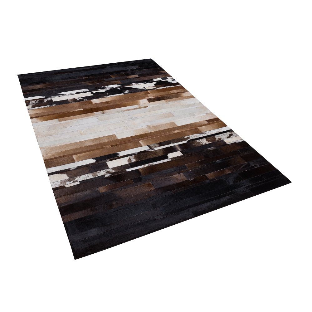 Černo-béžový kožený koberec 160x230 cm DALYAN - Beliani.cz