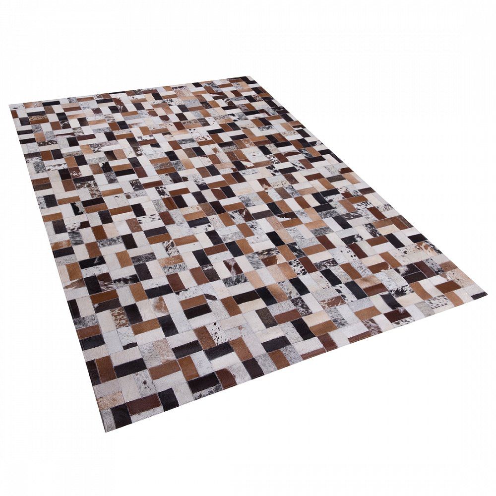 Hnědo-béžový kožený koberec 160x230 cm CESME - Beliani.cz