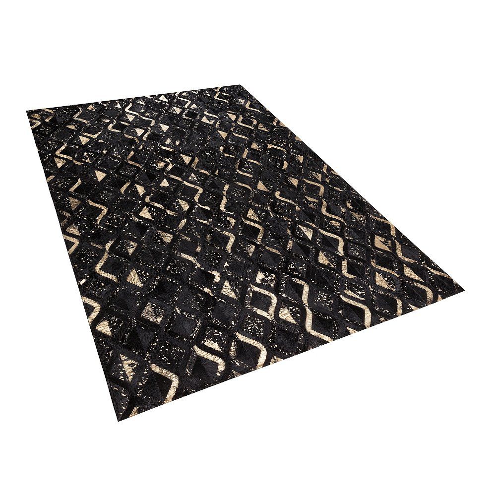 Černo-zlatý kožený koberec 160x230 cm DEVELI - Beliani.cz