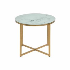 Scandi Bílý mramorový konferenční stolek Venice 50 cm se zlatou podnoží