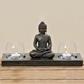 Boltze Sada dvou svícnů se sedícím Buddhou