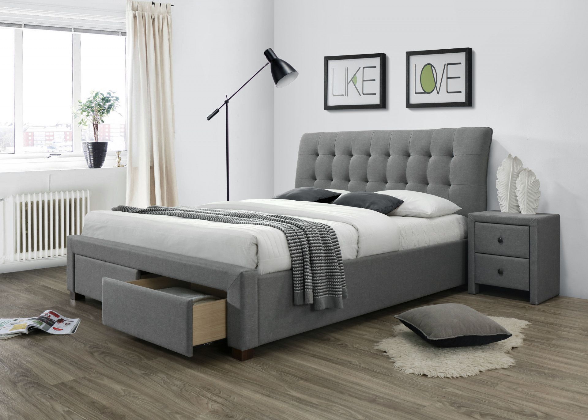 HALMAR Čalouněná postel Percy 160x200 dvoulůžko šedá - DEKORHOME.CZ