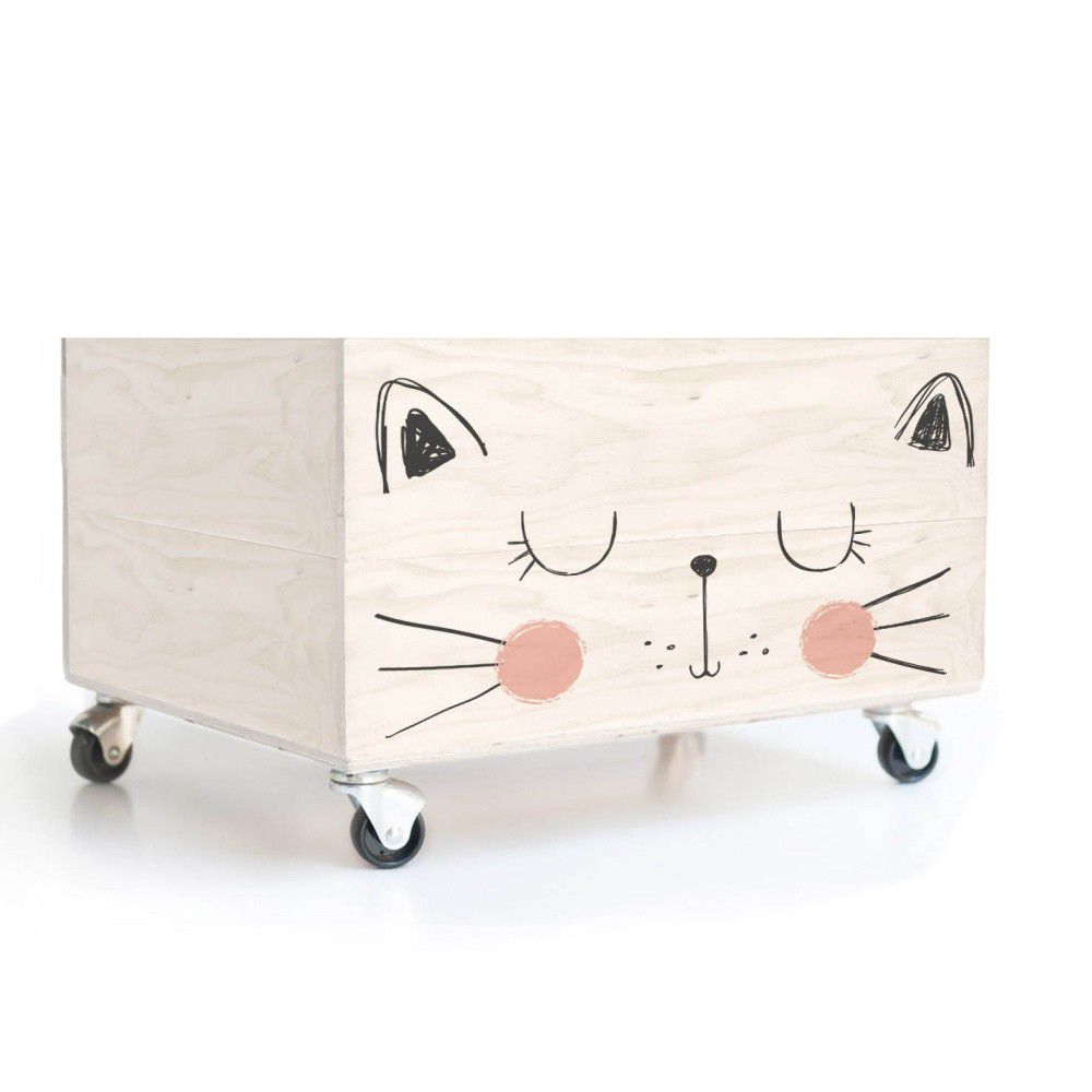 Dřevěná krabice na kolečkách Little Nice Things Cat - Bonami.cz
