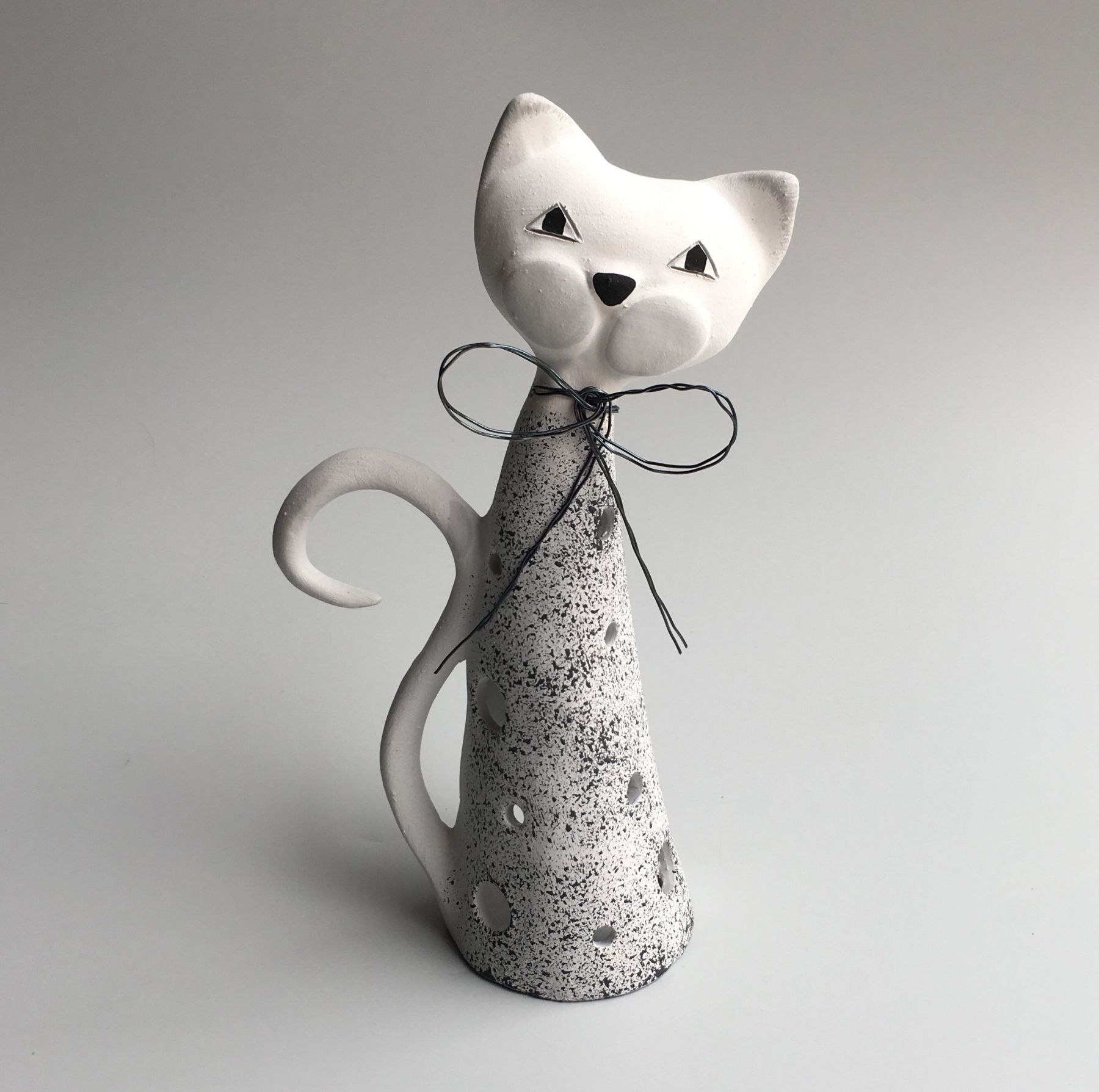 Kočka na svíčku střední šedá mramorová Keramika Andreas - Keramika Andreas