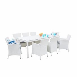 Bílá ratanová zahradní souprava 220cm stolu a 8 židlí ITALY 220