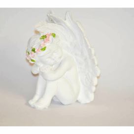 PROHOME - Anděl sedící bílý 13cm