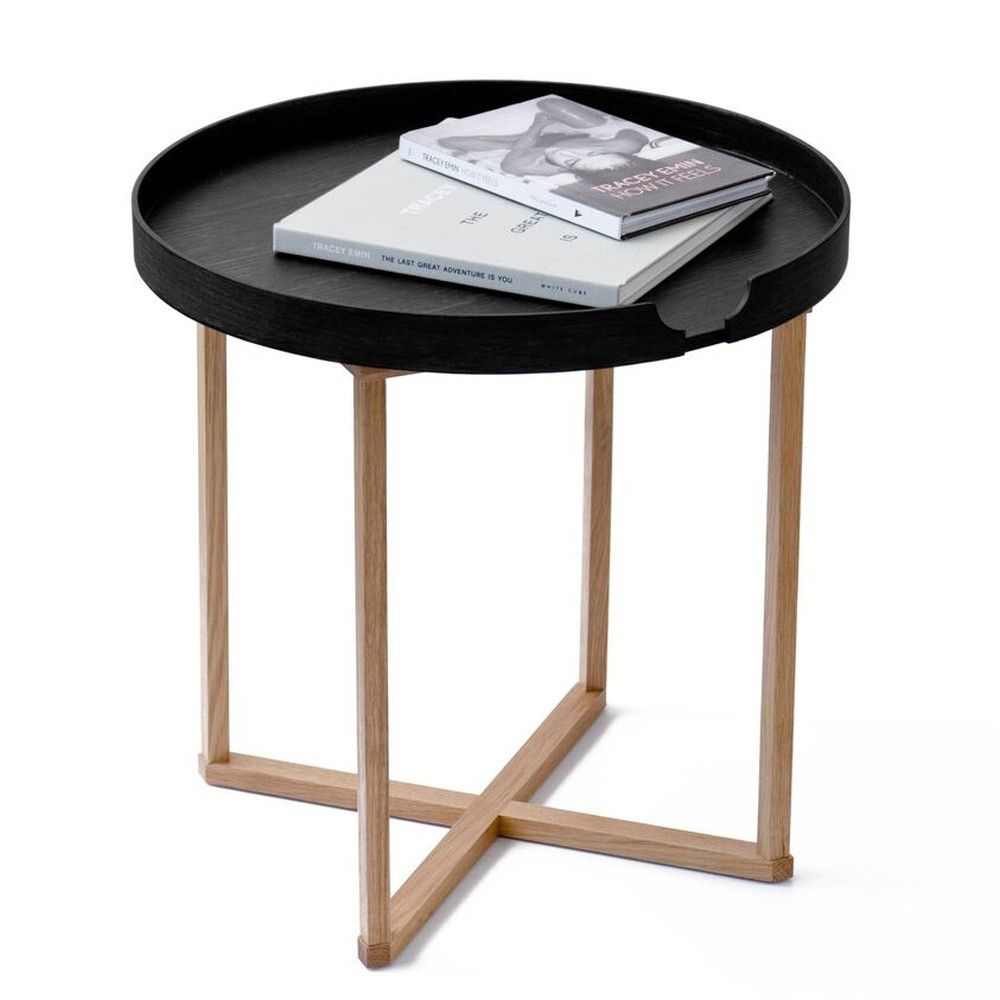 Černý odkládací stolek z dubového dřeva s odnímatelnou deskou Wireworks Damieh, 45x45 cm - Bonami.cz
