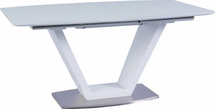 Jídelní stůl, rozkládací, bílá extra vysoký lesk / oceľ, 160-220x90 cm, PERAK Mdum - M DUM.cz