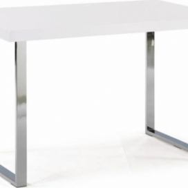 Jídelní stůl, bílá HG + chrom, 130x80 cm, TALOS Mdum