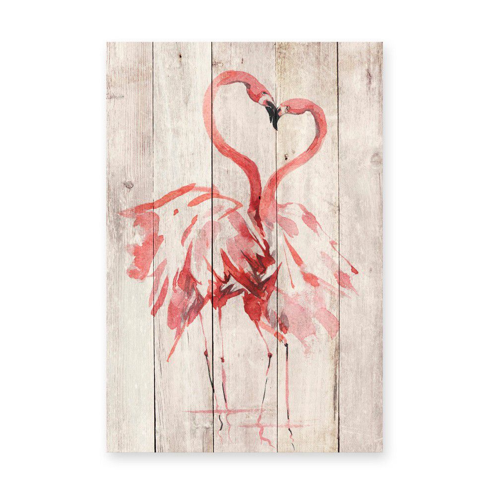 Nástěnná dekorace z borovicového dřeva Madre Selva Love Flamingo, 60 x 40 cm - Bonami.cz