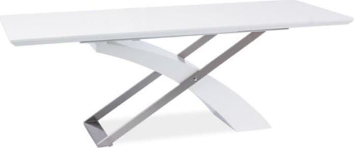 Jídelní stůl, bílá / bílá extra vysoký lesk HG, 160-220x90 cm, KROS Mdum - M DUM.cz