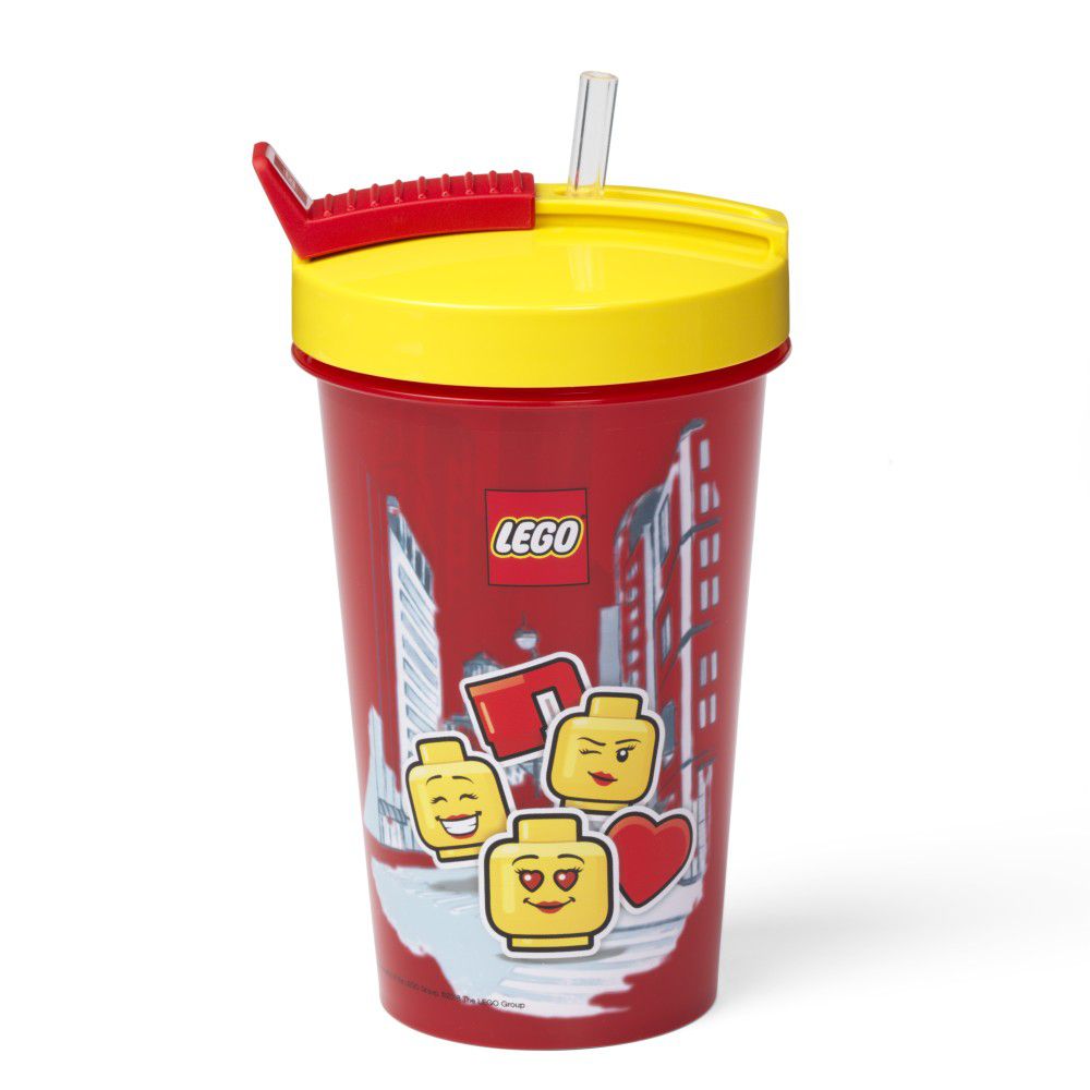 Červený kelímek se žlutým víčkem a brčkem LEGO® Iconic, 500 ml - Bonami.cz