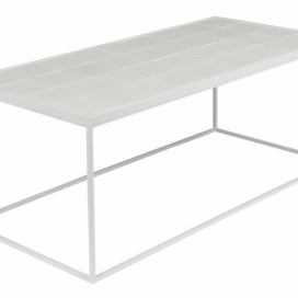 Bílý kovový konferenční stolek ZUIVER GLAZED s keramickým obkladem 93x43 cm