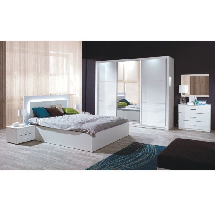 Tempo Kondela Ložnicový komplet ASIENA (skříň+postel 160x200+2 x noční stolek) - bílá / vysoký bílý lesk HG - ATAN Nábytek