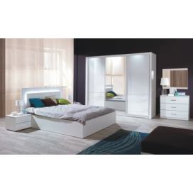 Ložnicový komplet (skříň+postel 160x200+2 x noční stolek), bílá / vysoký bílý lesk HG, ASIENA Mdum