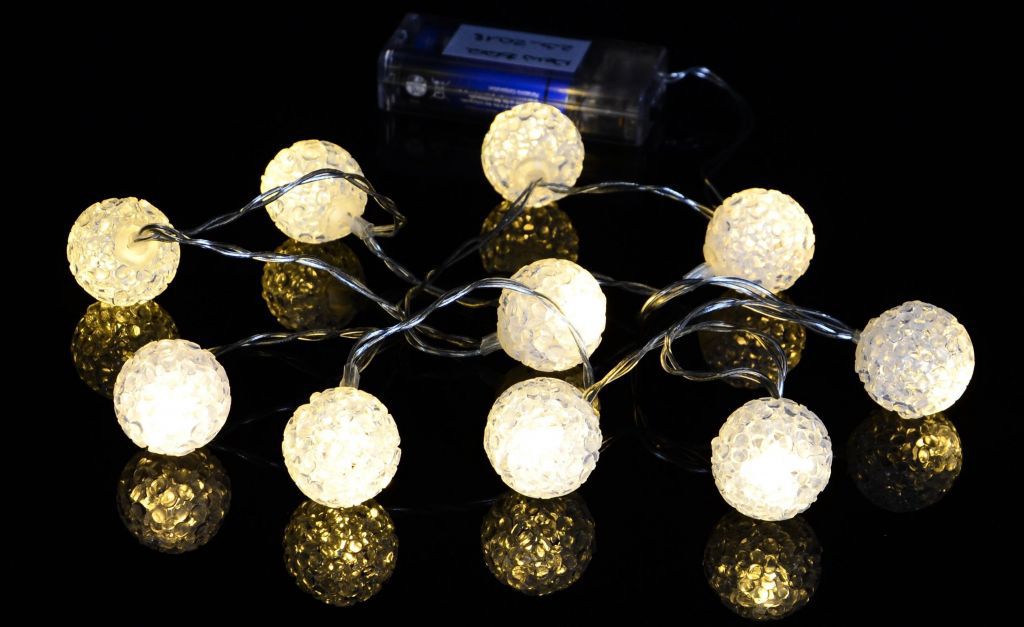 Nexos Vánoční dekorativní řetěz - světelné koule - 10 LED teple bílá - Kokiskashop.cz