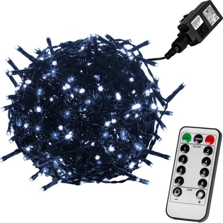 VOLTRONIC® Vánoční LED osvětlení 5 m - studená bílá 50 LED + ovladač - zelený kabel - Kokiskashop.cz